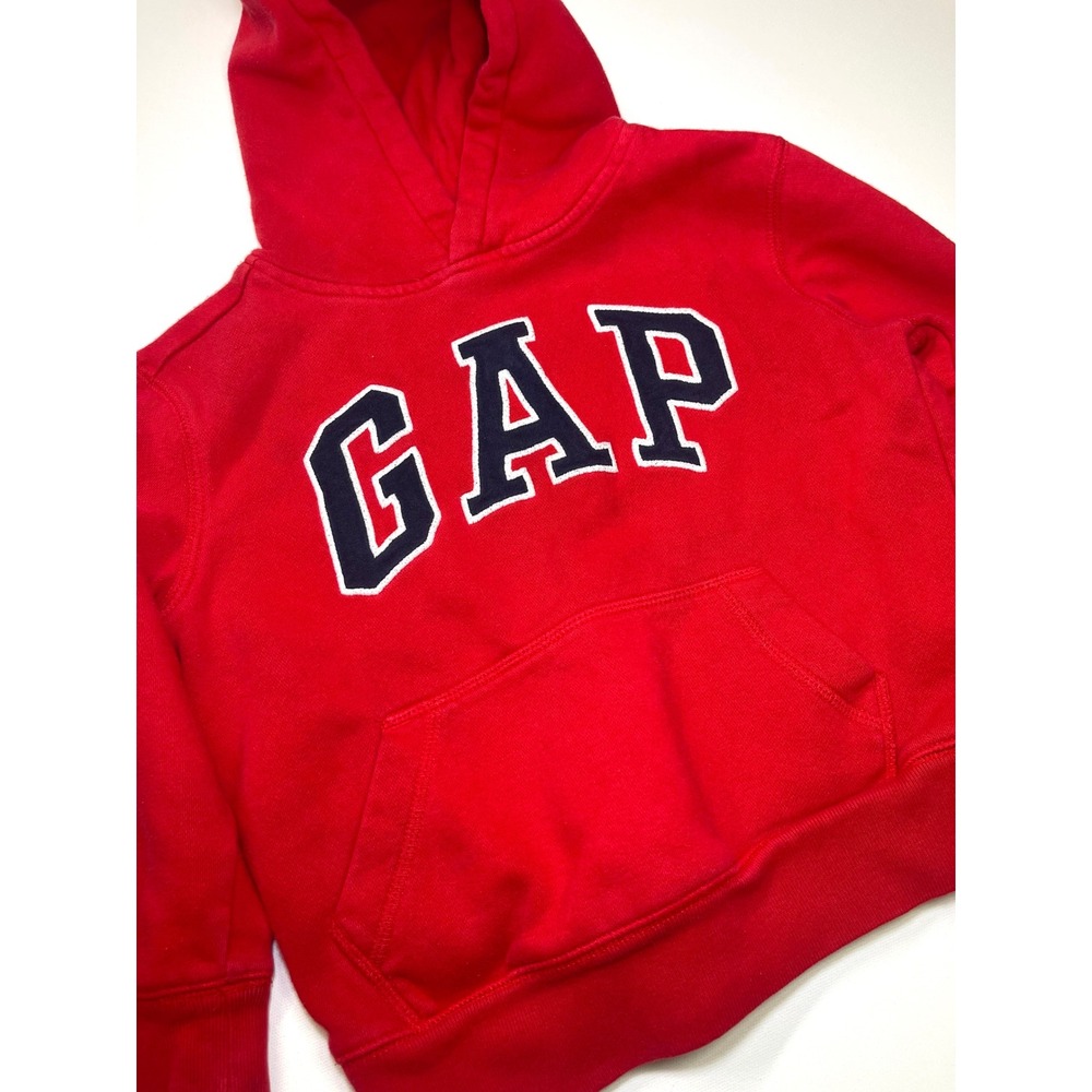 GAP Kids XS Red Logo Hoodie Pullover Sweatshirt Vintage Feel Navy Arch Logo